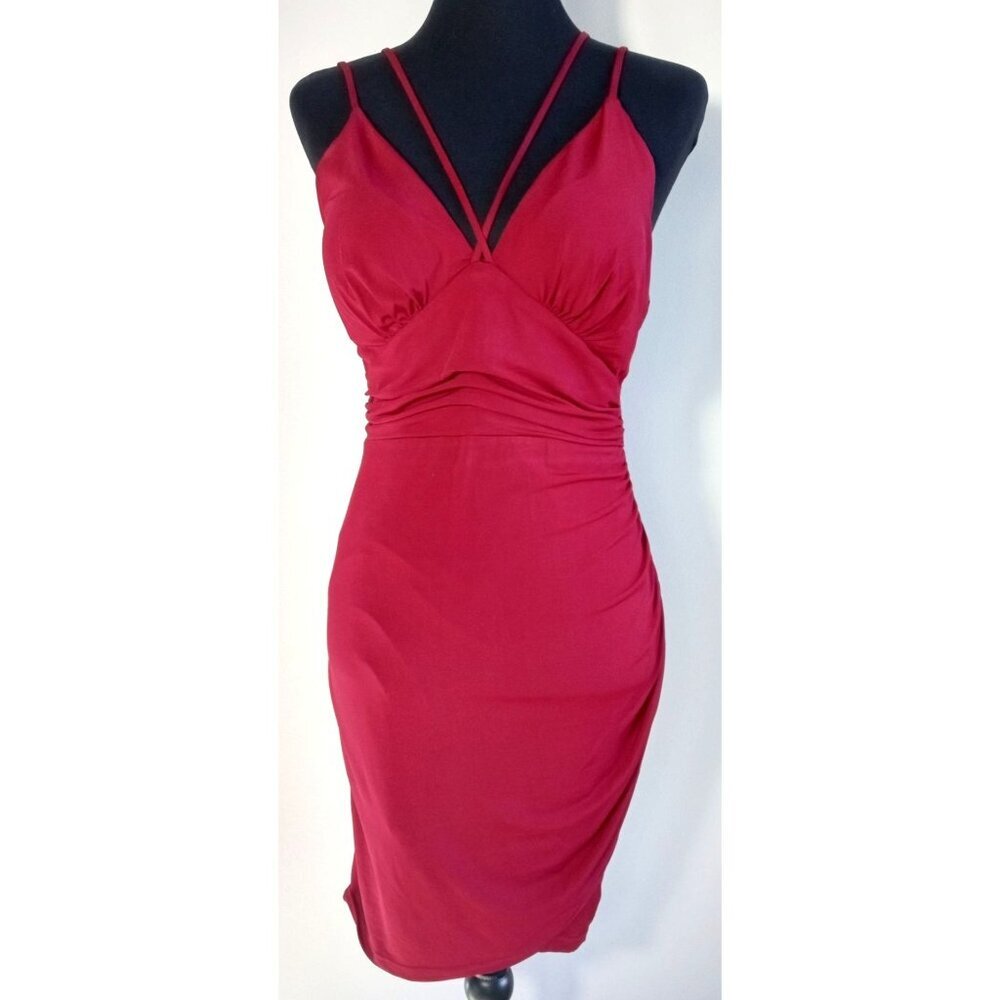 TRAC Red Midi Dress sz Large Very Sexy Straps Form fitting Party Dress